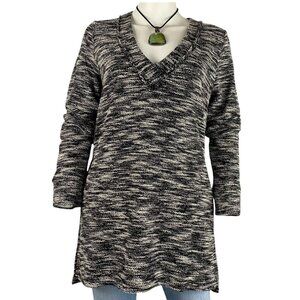14th & UNION Black & White V-Neck Knit Tunic Top M